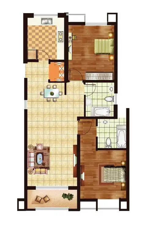 户型:二房二厅二卫(2)