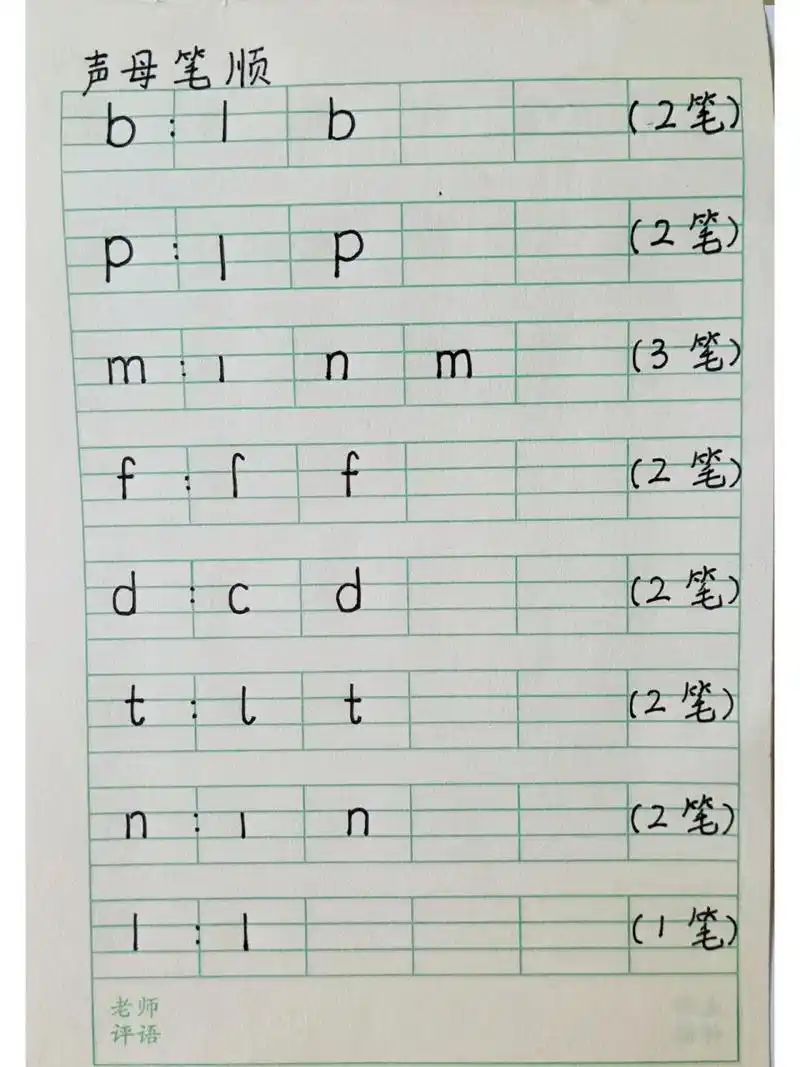 声母笔顺