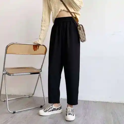 西装萝卜裤女秋冬大码宽松胖mm高腰显瘦胖妹妹休闲女士烟管哈伦裤