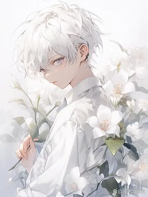 【白发男生动漫头像】花的温柔,抵御一切