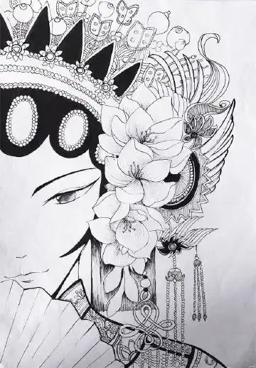 创意儿童画分享:       京剧人物线描 手绘素材 #艺术