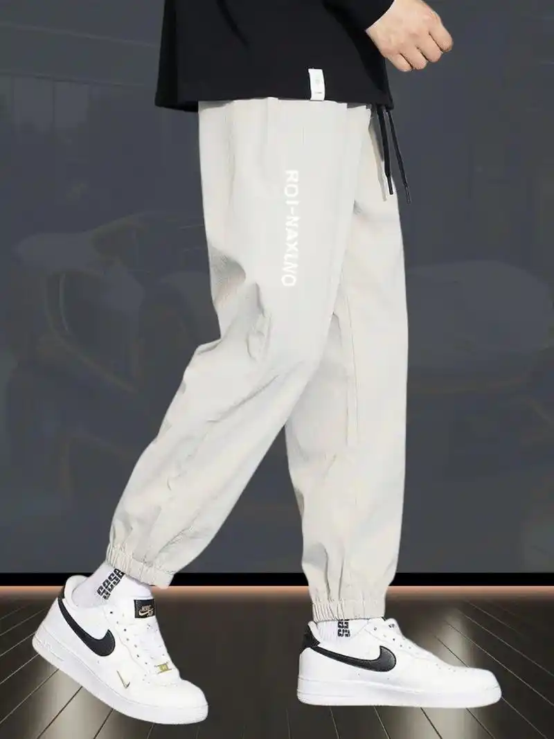 男士夏季薄款冰丝裤子宽松潮流运动速干男生九分休闲长裤男款夏天