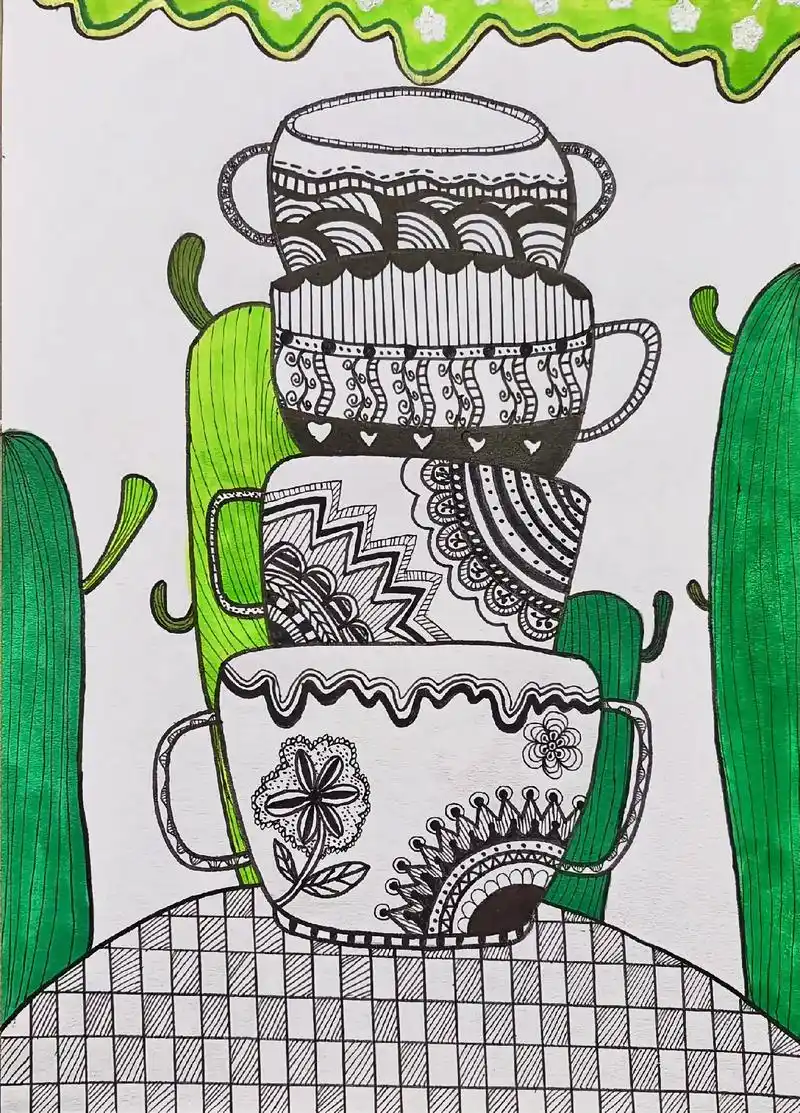 儿童创意画线描适合7岁以上宝宝.杯子叠叠乐线描带来的乐趣#创 - 抖音