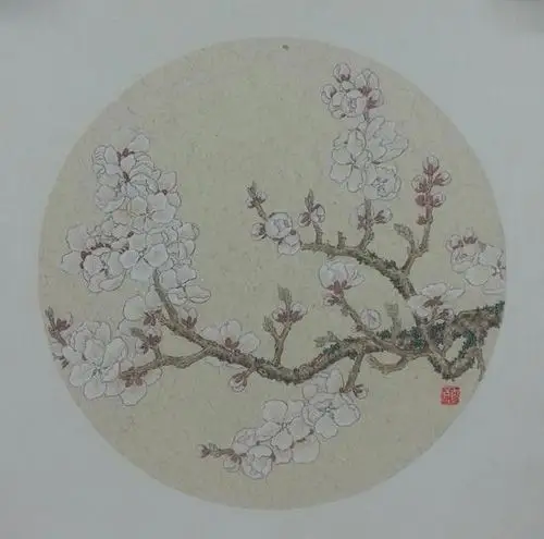 李自良,《杏花初绽满庭春》, 纸本设色, 34x34cm ,2015