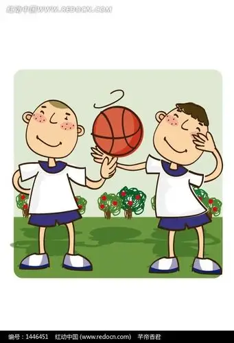 免费素材 矢量素材 矢量人物 卡通形象 玩着篮球的两个小男孩 素材