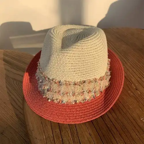 轻奢小香风小礼帽夏休闲英伦拼色帽女爵士帽子防晒情侣巴拿马草帽