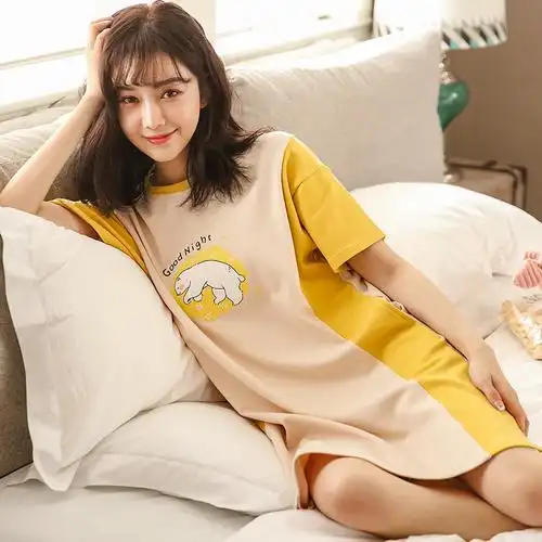 俞兆林纯棉短袖睡衣睡裙女宽松家居服套装甜美可爱宽松家居服女