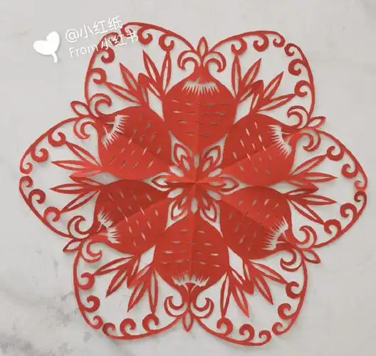 剪纸刻纸6角团花纹红红的萝卜哈