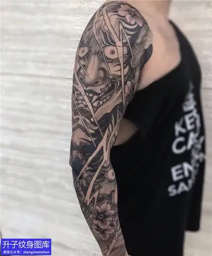 传统黑灰般若花臂纹身图案