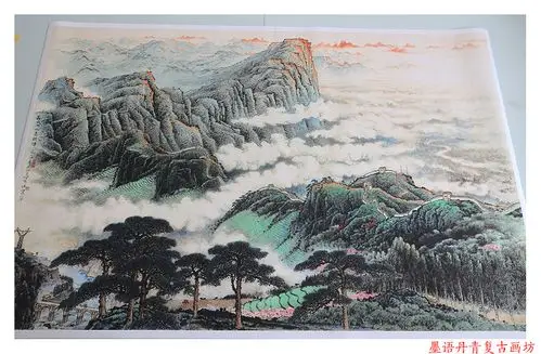 关山长城内外朝晖中式写意山水画宣纸高清复制国画