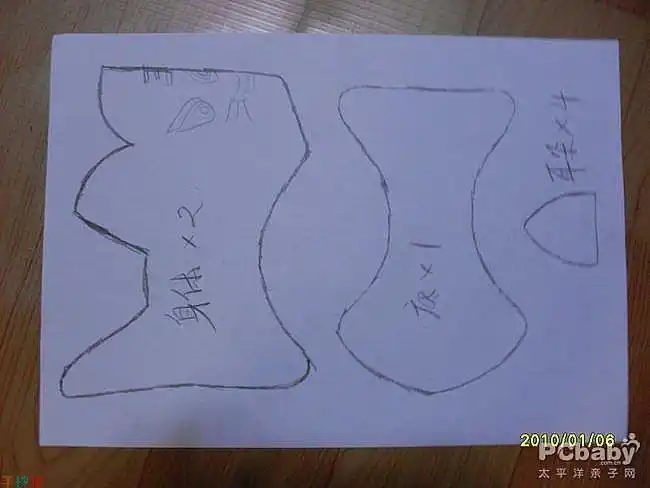 布艺 >> 正文 原大扫描布老虎的制作纸样,我的纸样身体部分尺寸是13