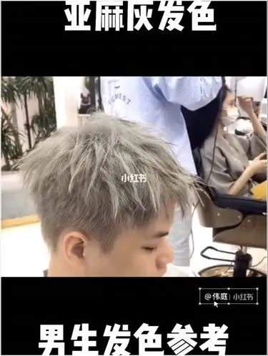 潮男养成记亚麻灰发色男生二八分发型