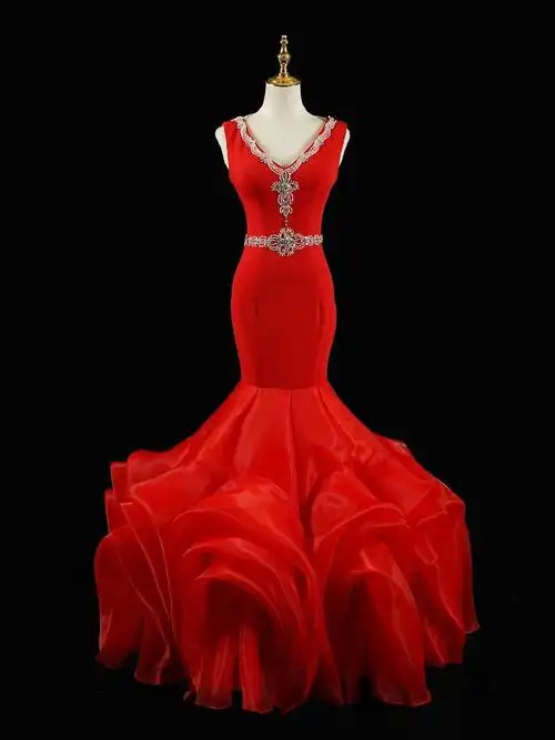 黛思奢华宫廷风红色晚礼服