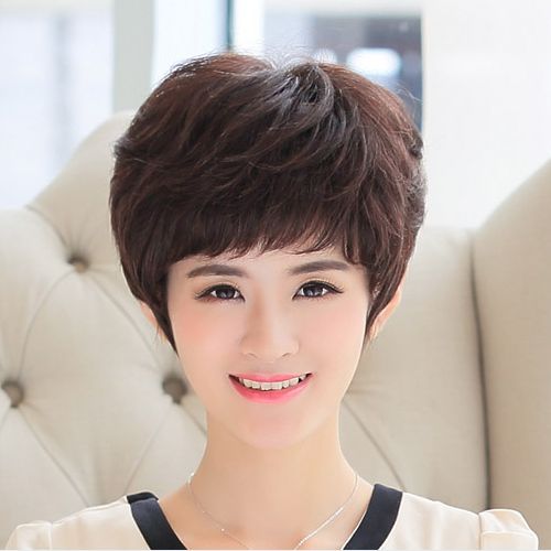 逼真阿姨假发 中老年真发女士短发蓬松发型中年妈妈短卷发假发套