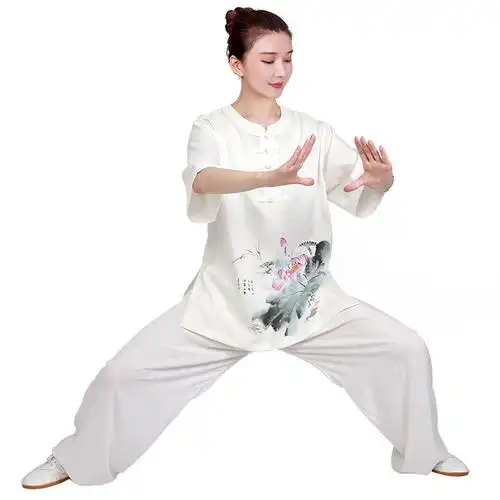 太极服棉麻亚麻新款洋气太极拳练功服太极服女夏季薄款短袖