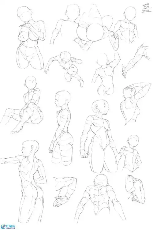 手绘漫画人物教程的骨骼与动态素材