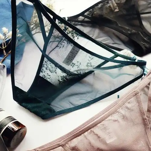 女维多利亚夏蕾丝镂空吊带网纱透明低腰纯棉三角裤头性感内裤