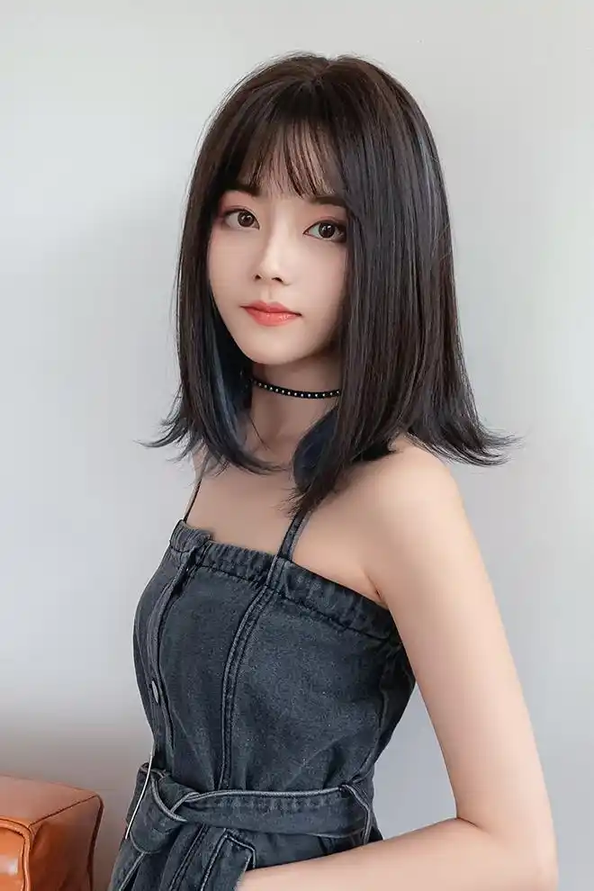 七街皇后 假发女短发逼真自然全头套式网红圆脸锁骨发空气刘海