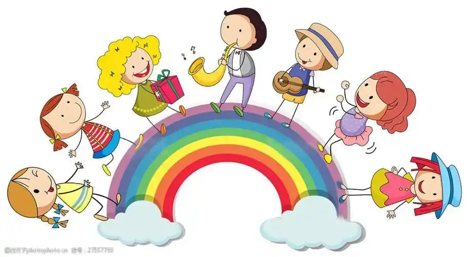 站在彩虹上的孩子们矢量图素材图片-图行天下图库