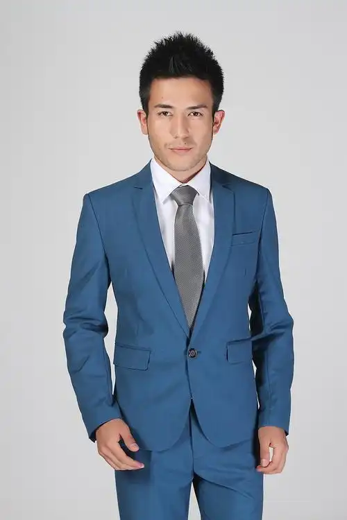 2019新款宝蓝色男士西服套装韩版修身收腰职业小西装新郎结婚礼服