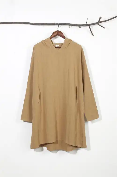 麻凡布衣 20秋新品棉麻男装 连帽衫 苎麻休闲t恤中长款上衣卫衣