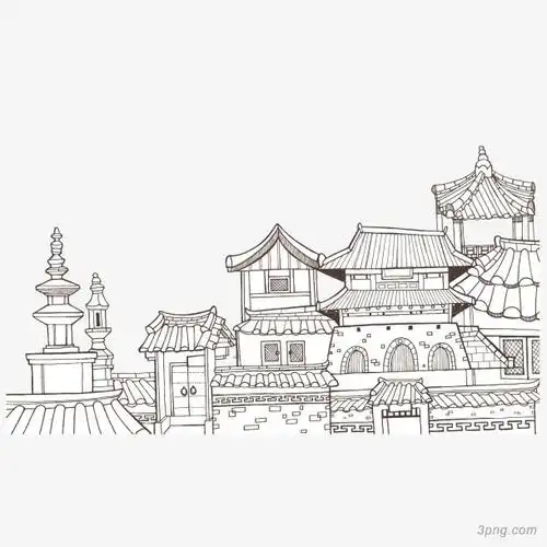 古风建筑亭台红色木头古典楼阁手绘古代建筑楼阁水墨亭台中国风楼阁