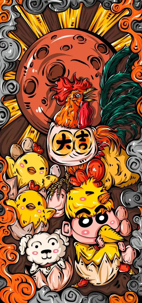 国潮插画系列作品 十二生肖——鸡