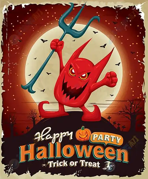 设计模板 节日海报 可爱卡通万圣节小恶魔矢量素材下载