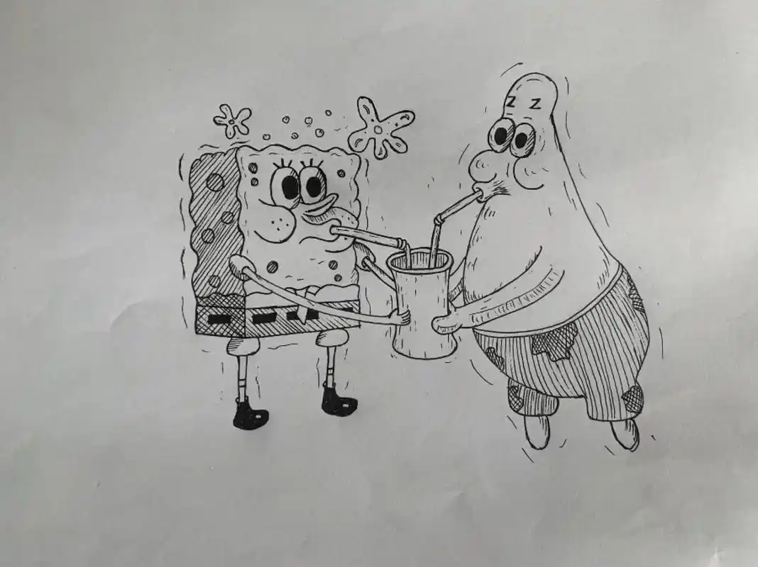 素描#海绵宝宝#手绘 #自学画画打卡 #黑白线描画 #绘画 - 抖音