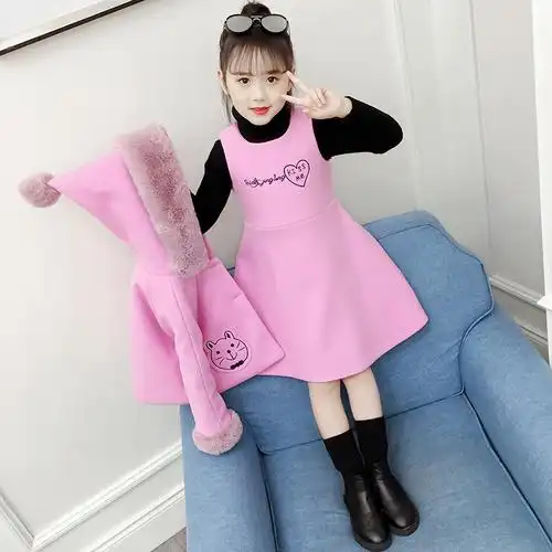 女童公主洋气套装呢子小女孩十岁八九秋冬连衣裙连衣裙