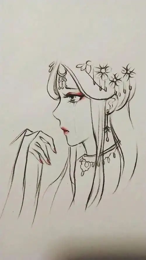 简单几笔画出古风女子侧脸