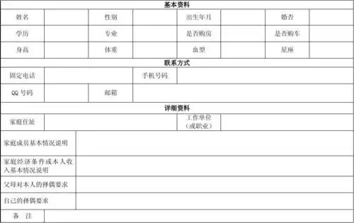 相亲群成员资料表格填写注意事项及表格