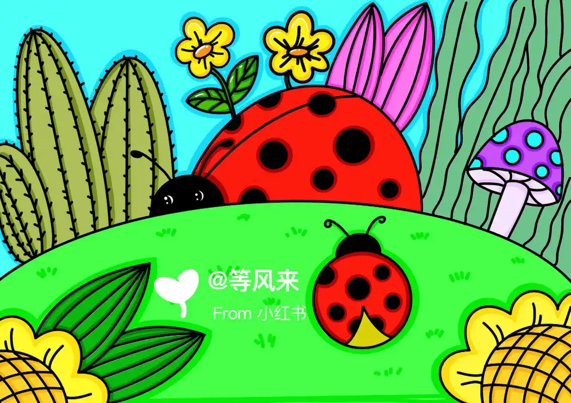 瓢虫94简笔画 创意画 儿童画 带线稿哦 适合4-6岁的小朋友哦 #儿童