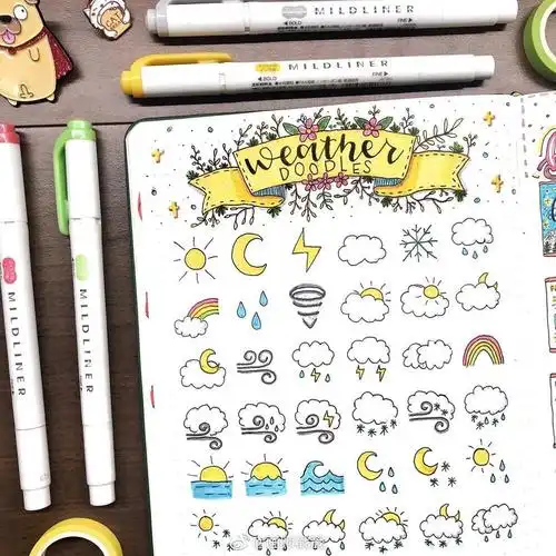 插画设计分享一组简笔画手帐素材集简单好画又可爱