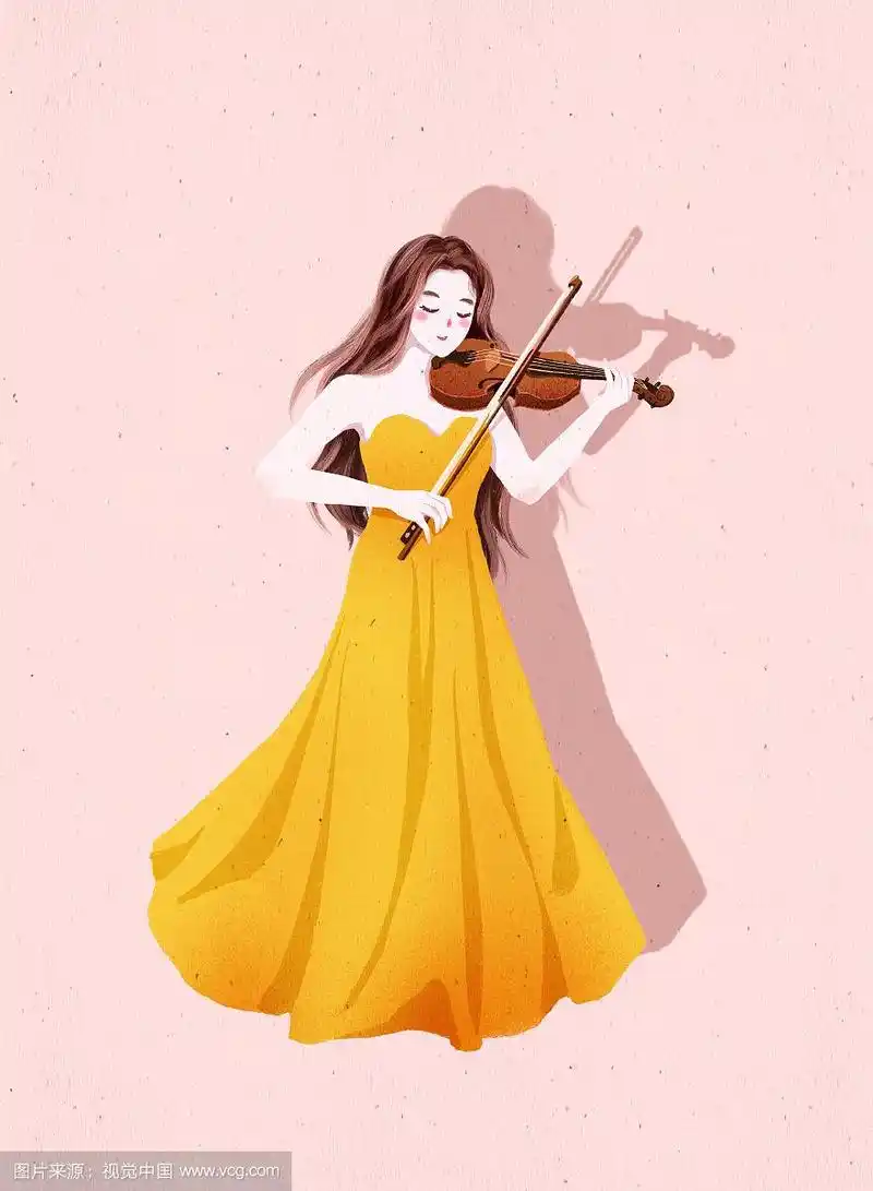 唯美青春拉小提琴的少女扁平风