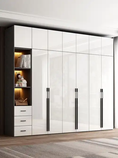 烤漆亮光拉门衣柜家用卧室简易柜子木质平开门组合现代衣橱储物柜