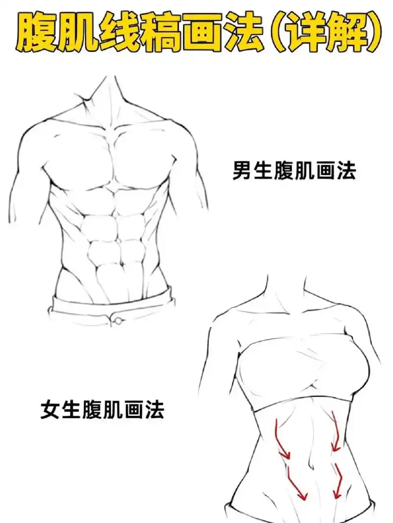 男生腹肌漫画线稿 - 抖音
