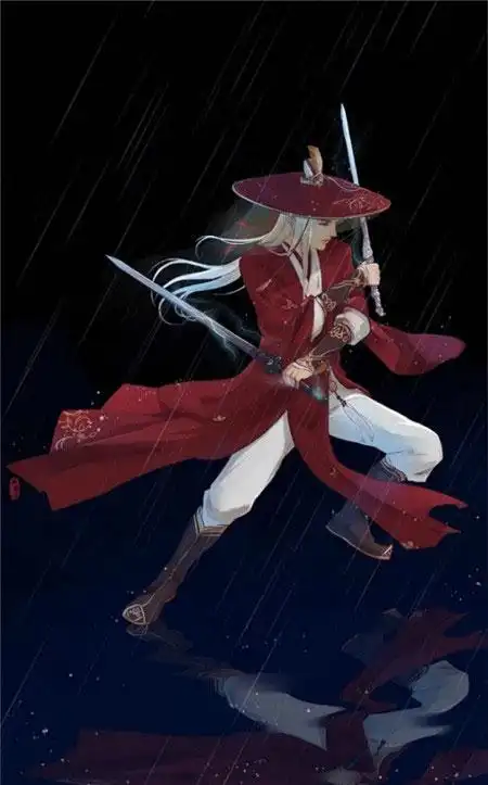 红衣古风男霸气持剑图片