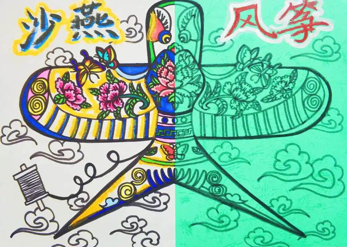 『原创』少儿美术——沙燕风筝.#线描 #创意美术 #儿童画  - 抖音