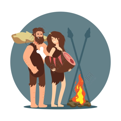 烹调在开火的原始人民晚餐隔绝在白色向量例证原始人在明火上做饭