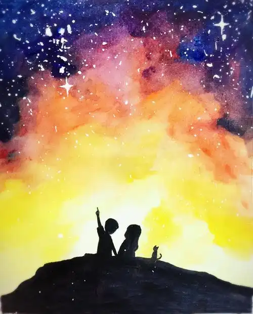 手绘 水彩 星空 情侣 - 堆糖,美图壁纸兴趣社区