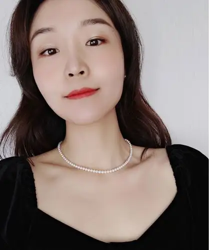 迷你珍珠项链天然强光超小粒女极细18k金年轻款时尚锁骨链真 纯18k