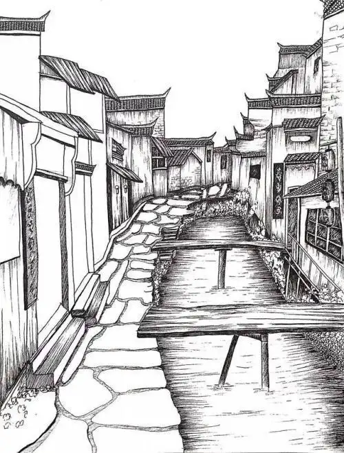 外国小镇简笔画家乡小镇简笔画漂亮的小镇房子简笔画橡皮小镇风景简笔