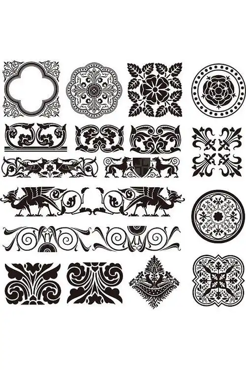 黑白精美花纹设计矢量元素素材