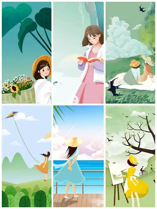 小清新插画人物壁纸背景海报素材75