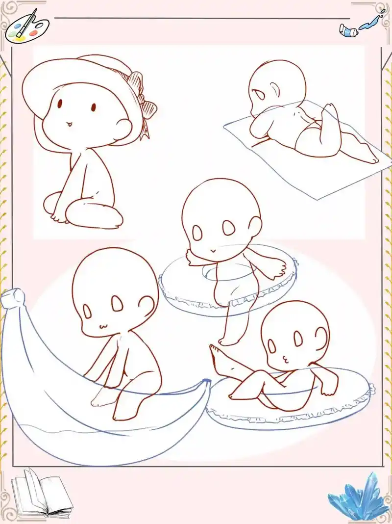 学用绘画基础法,q版可爱人物线稿练习素材.#插画 - 抖音