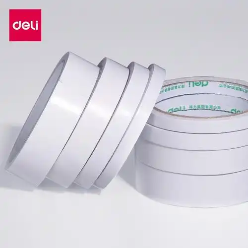 得力deli高粘性双面胶带加粘双面胶双面棉纸胶带双面泡棉胶带办公用品