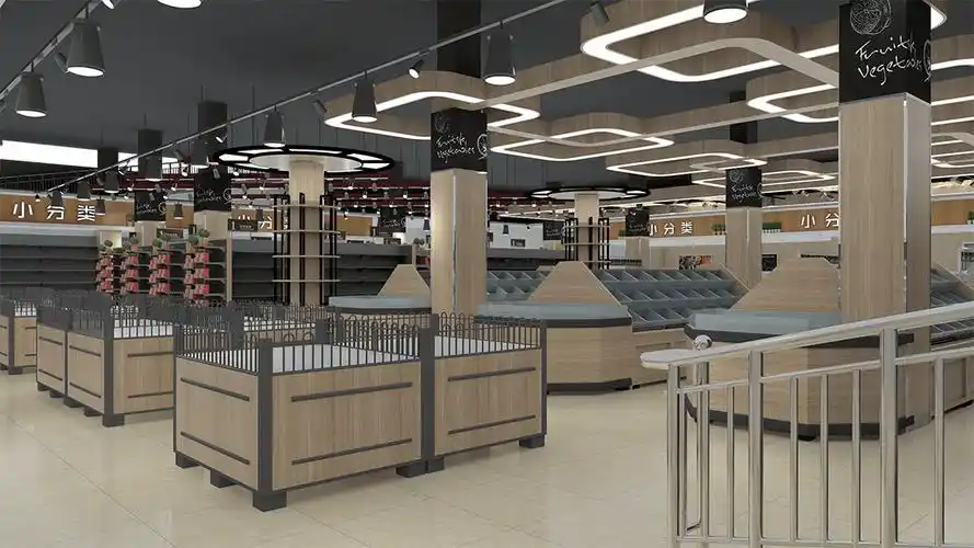 商超门店装修,生鲜超市装修_顾客_货架_设计