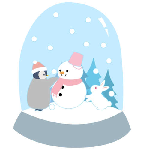 冬季堆雪人水晶球卡通手绘素材