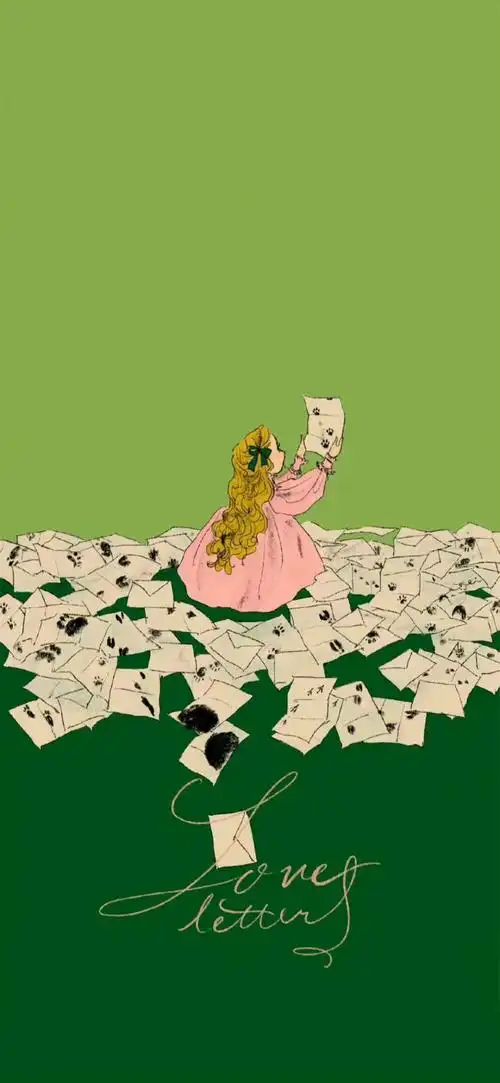 复古牛油果绿小女孩壁纸 图源:壁纸绘本(vb)